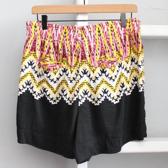 Anthropologie Laverna Print Black Multicolor Linen Blend Paperbag Shorts Medium - Picture 2 of 10